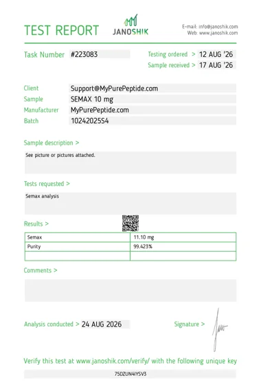 Original Janoshik laboratory report — Semax 10mg