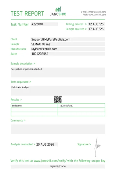Original Janoshik laboratory report — Semax 10mg