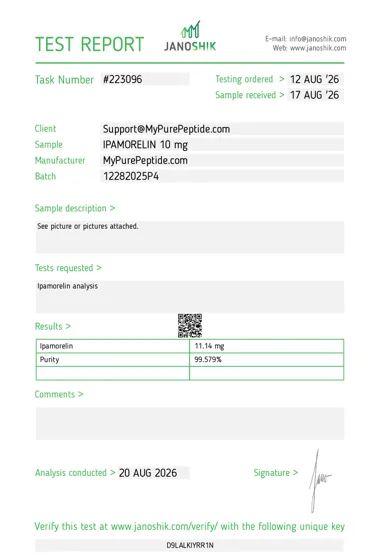 Original Janoshik laboratory report — Ipamorelin 10mg