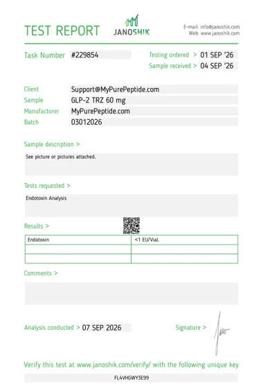 Original Janoshik laboratory report — Tirzepatide 60mg